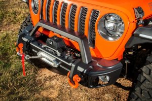 Jeep Wrangler Bumper - Front - Rugged Ridge - Arcus Stamped Steel Overrider - Satin Black - `18-`22
